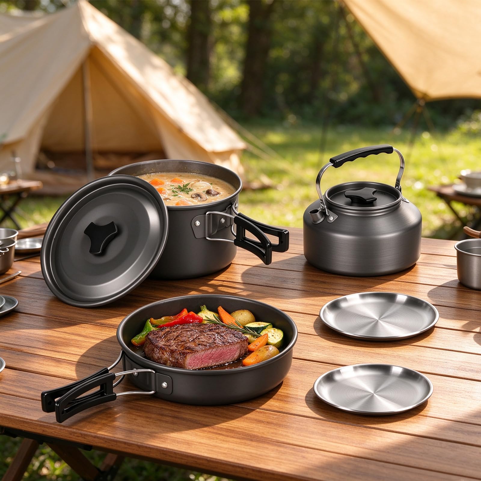 Camping-Kochgeschirr-Set für Camping, Picknick, Rucksackreisen