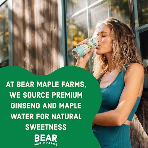 Miniatura 5 de Bear Maple Farms Clean Soda, enfoque natural y claridad de ginseng, sin cafeína, 5-10 calorías por porción, endulzado naturalmente, lata de 12