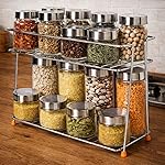 CHHAAP Stainless Steel 2 Layer Spice Rack | Modular Kitchen Storage Organizer | Multipurpose Shelf for Countertop, Tabletop | Tiered Silver Rack (Pack of 1) (NHSP)