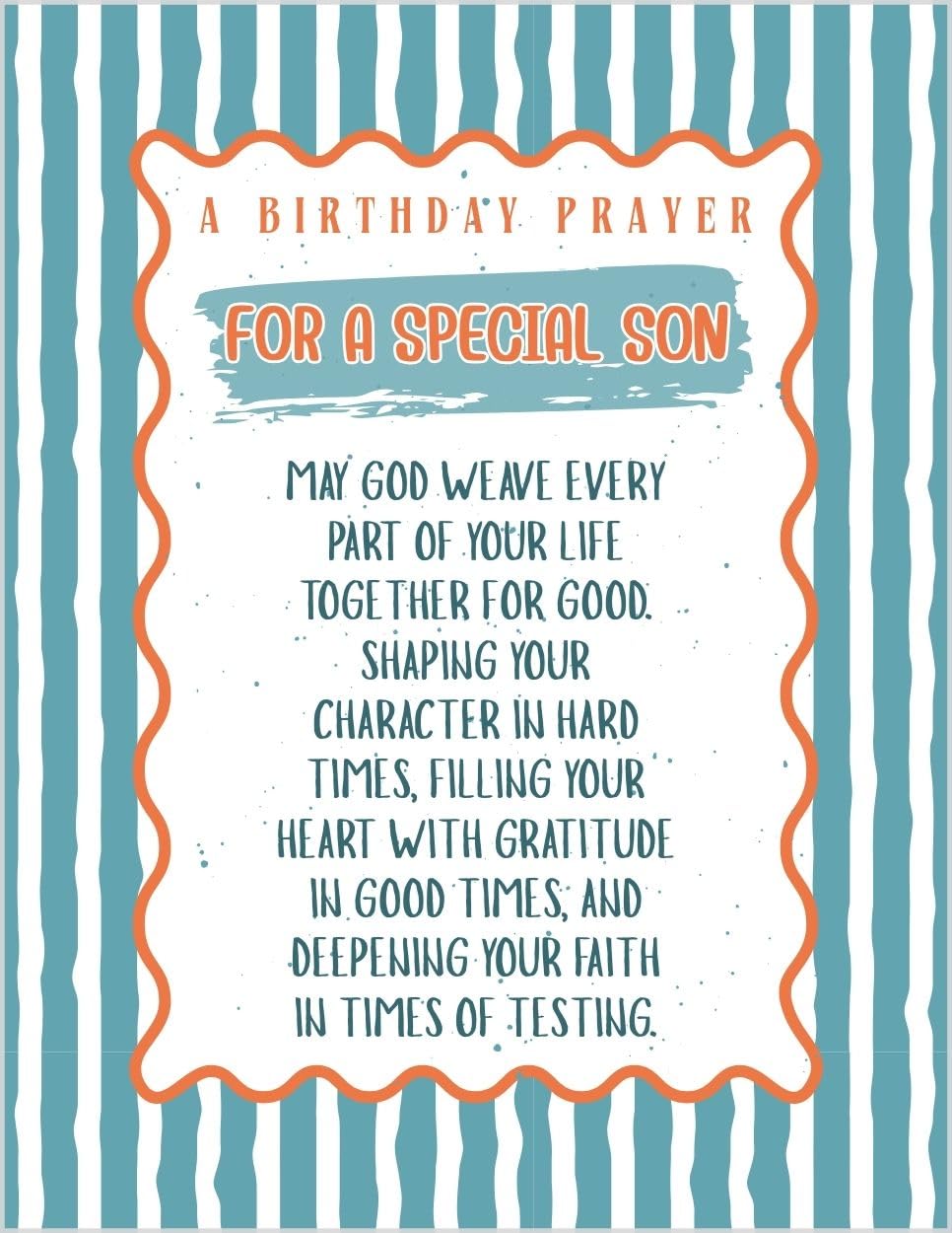 Greeting Card A Birthday Prayer For A Special Son - Religious Christian Happy Birthday Through All The Time of Life May You Continue To Grow Into The
