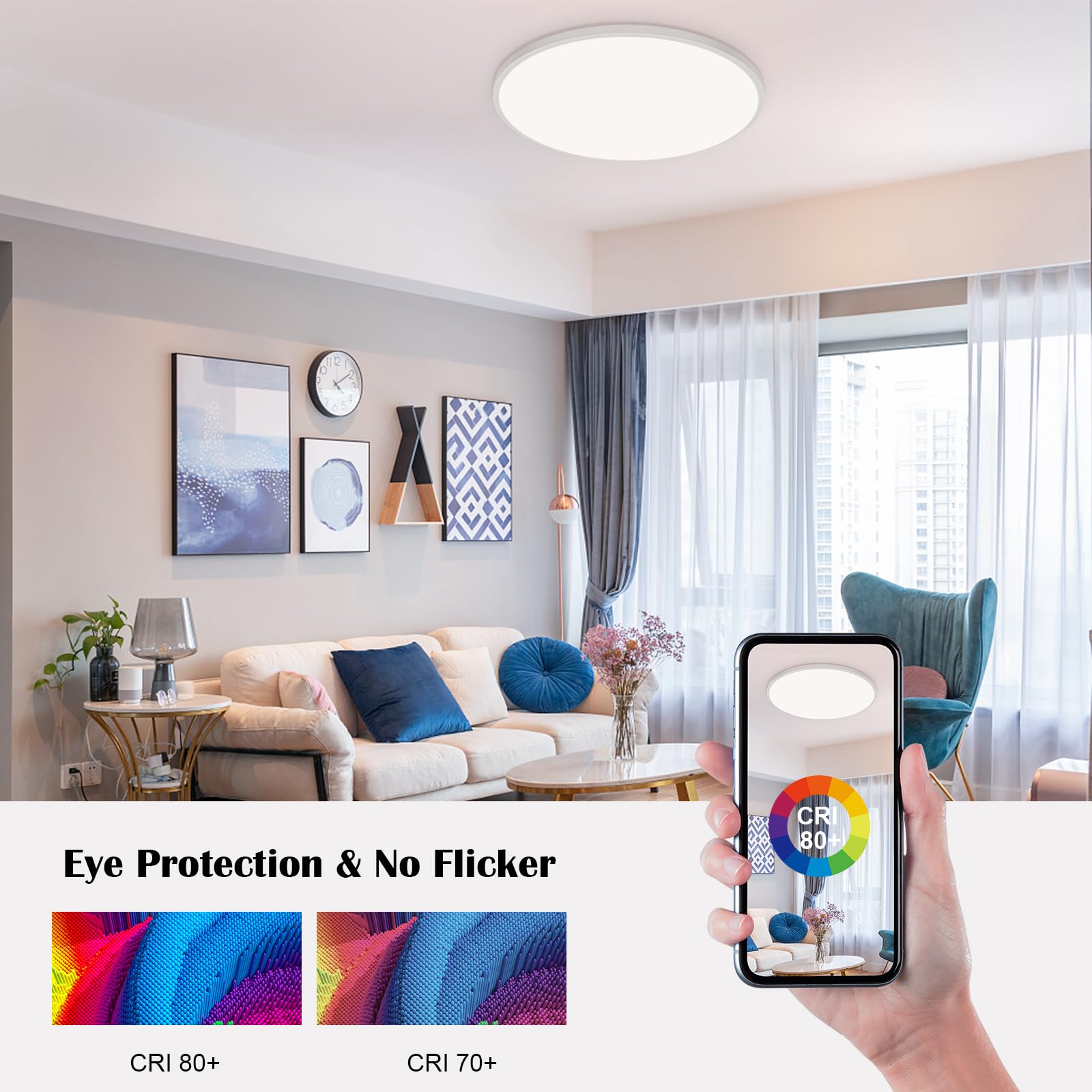 Litake Luz de Techo LED Regulable 24W, RGBW Lámpara de techo que cambia de color para el dormitorio Habitación de los niños Sala de estar Cocina Balcón 1800LM 3000K-6500K Plano Redondo φ30 * 4.8 / CM