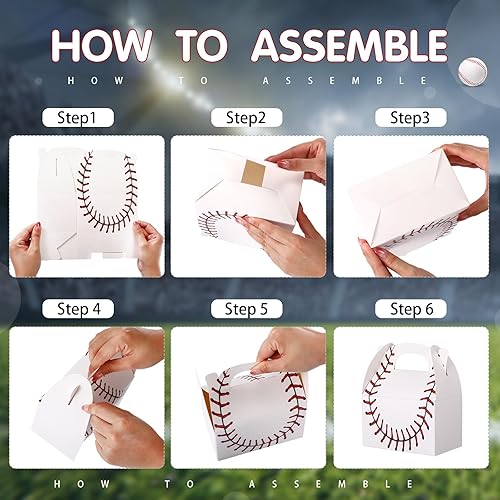 Miniatura 4 de Aoriher 30 cajas de regalo de béisbol y baloncesto para fiestas temáticas de fútbol, fútbol, deportes, fiesta, con asas, decoraciones de fiesta,