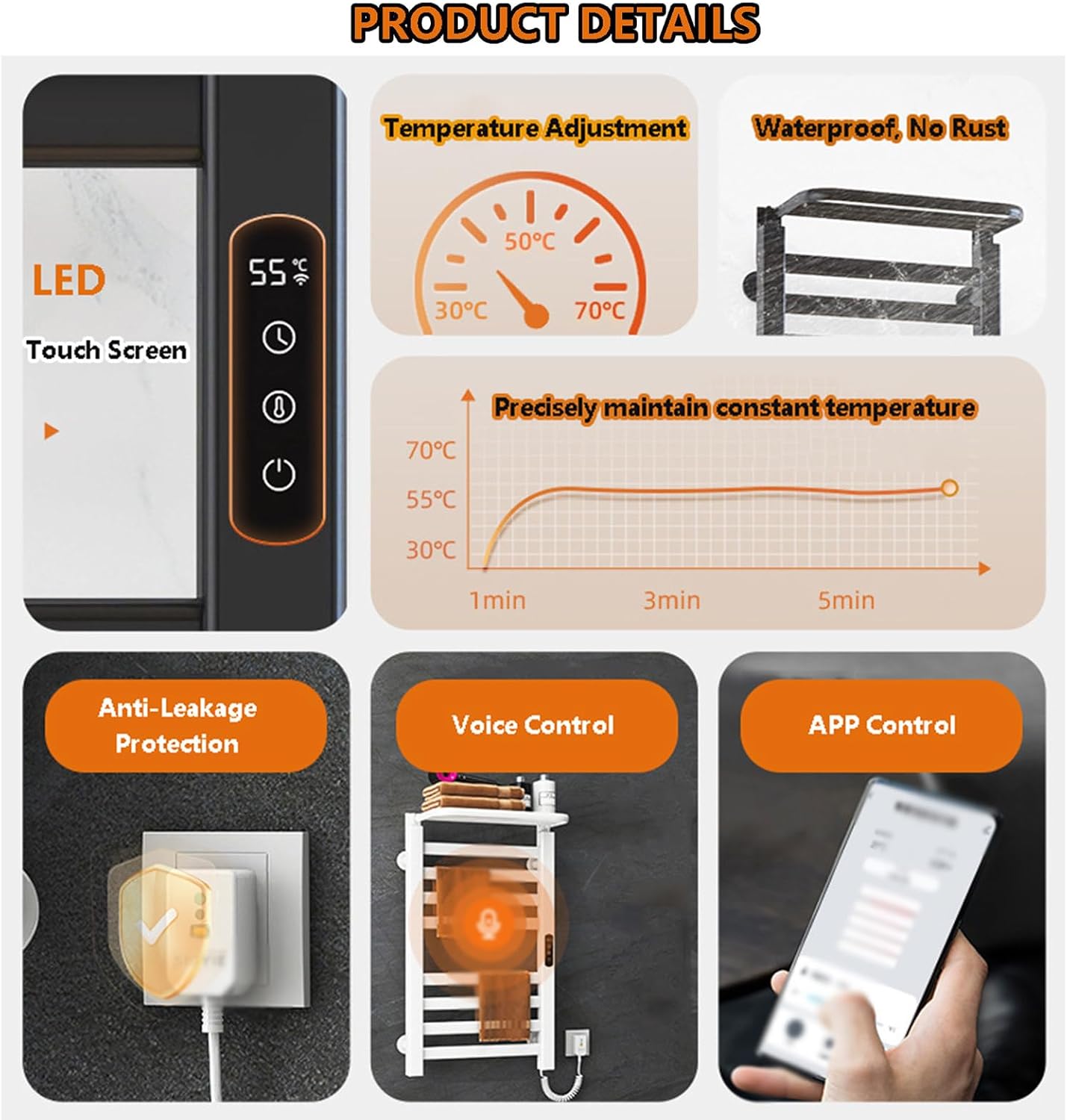 Electric Towel Warmer Rack,Heated Towel Rack w/Timer,Warming Towel Racks w/Adjustable Temperature,Heating Towel Radiator for Clothes,Underwear,Sock,Pillow,Black
