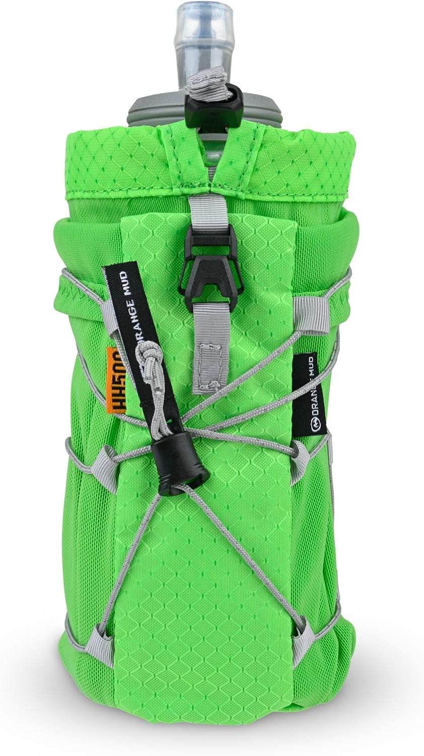 Orange Mud Soft‑Flask 500 ml Handheld Running Flask – No‑Bounce Easy‑Grip Sleeve, Adjustable Closure, Lightweight Nylon for Road & Trail – Lime Green