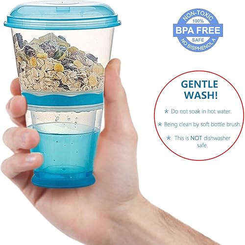 Miniatura 4 de INOGIH Cereal On the Go Tazas Desayuno-Taza portátil para bebidas Cereal To-Go Contenedor de taza con cuchara (azul)
