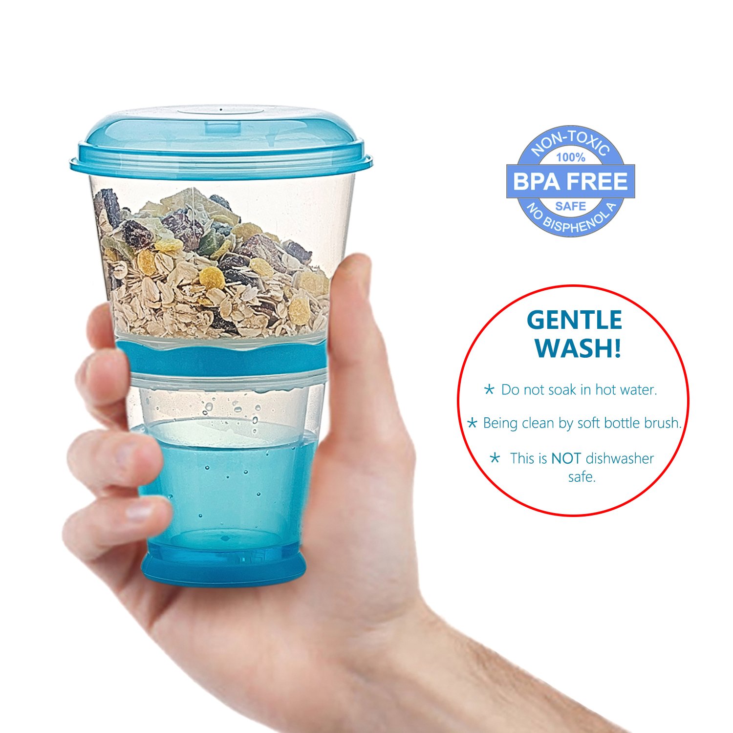 Cereal On the Go Cups Breakfast Drink Cups Portable Yogurt and Cereal To-Go Container Cup (Blue)
