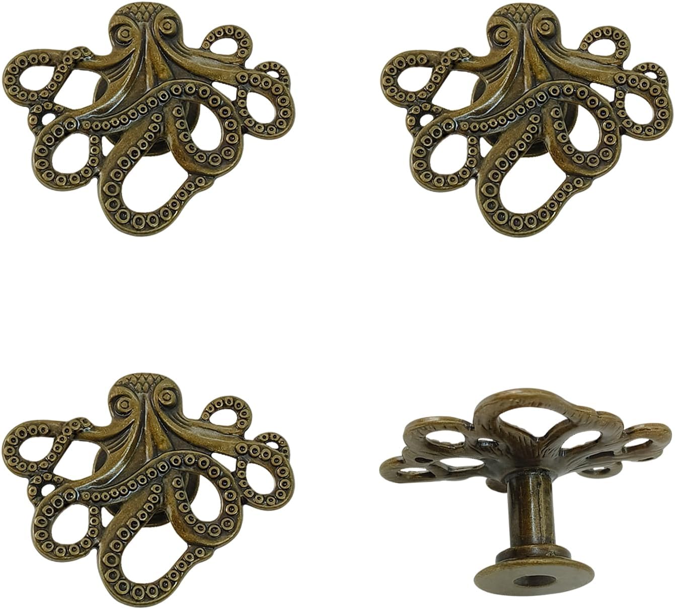 4 pcs Octopus Drawer Knobs Creative Shape Drawer Knobs Single Hole Pulls Handles for Cupboard Dresser Wardrobe Handles (Bronze)