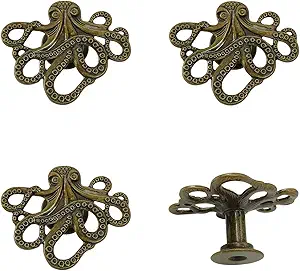 4 pcs Octopus Drawer Knobs - Creative Shape Handles for Cupboard, Dresser, Wardrobe (Bronze)