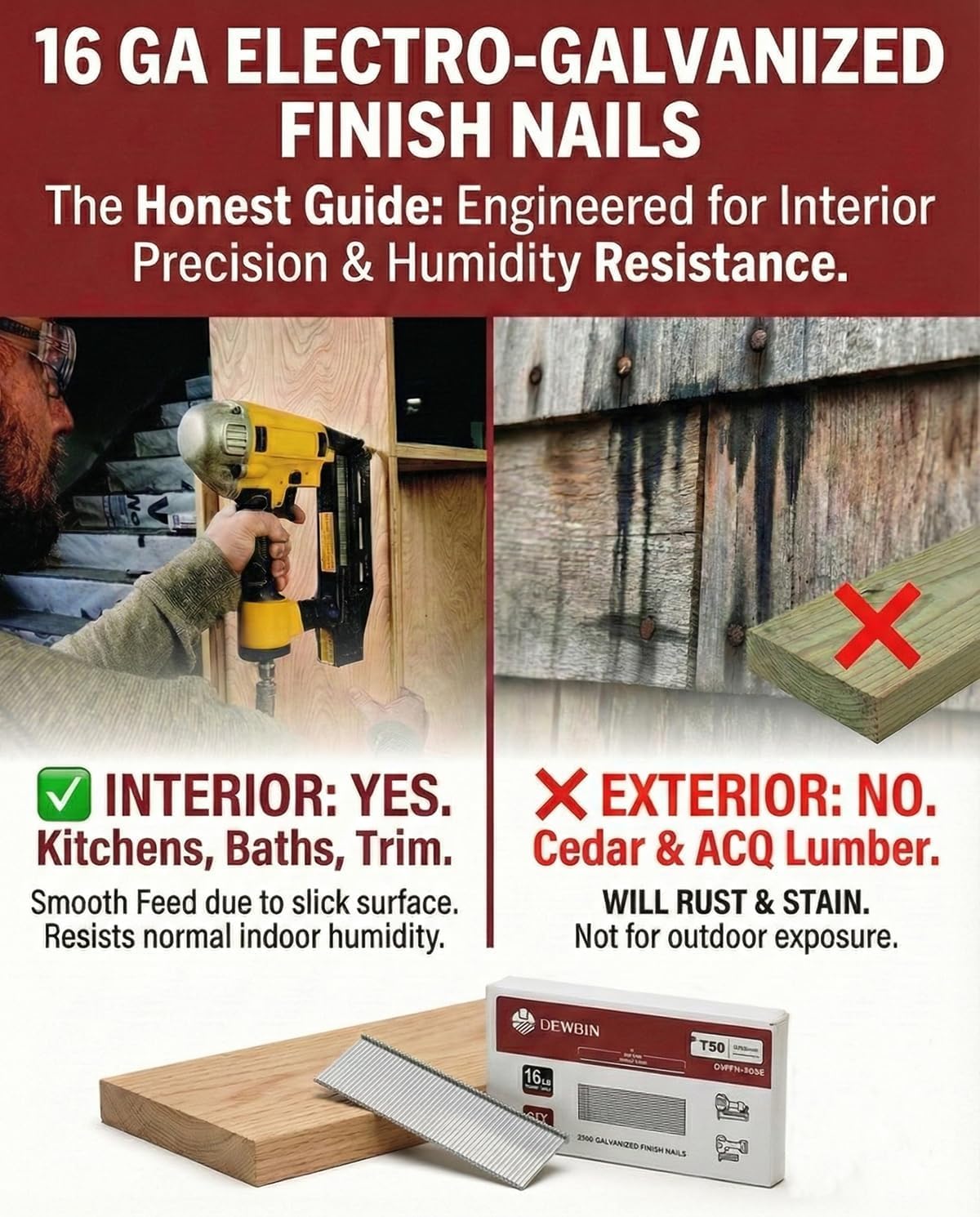 16 Gauge Finish Nails, 1000 Cts 2-Inch Galvanized 16GA Finish Nails, Small Straight Finishing Nail for Woodworking, Upholstery, and Framing Projects thumbnail