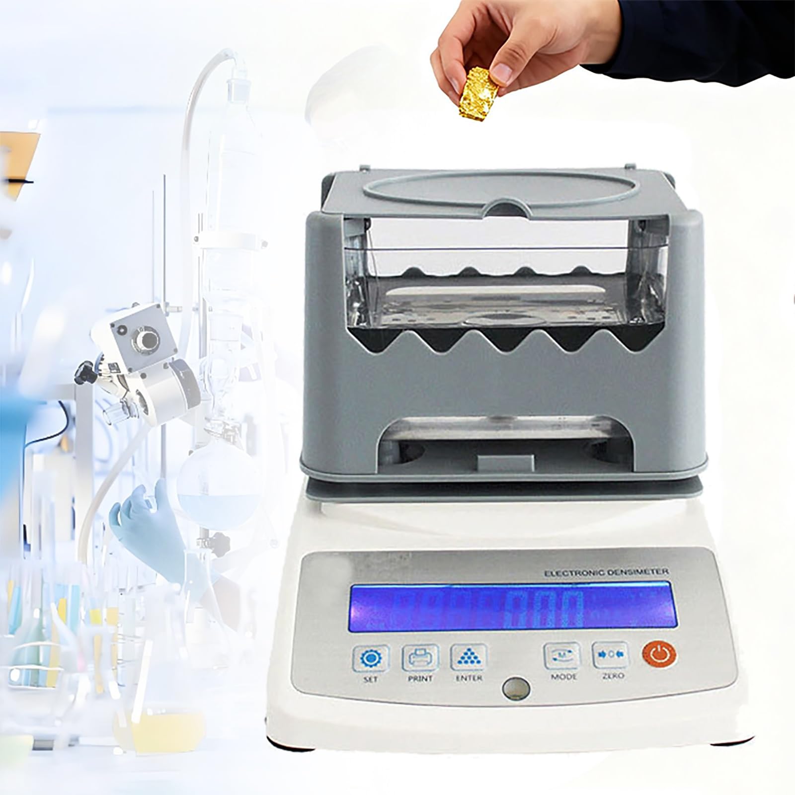 Dichte-Testgerät, elektronisches Feststoff-Densimeter, maximales Gewicht 1200 g, Wiegegenauigkeit 0,01 g, Gravimeter-Dichte-Testgerät