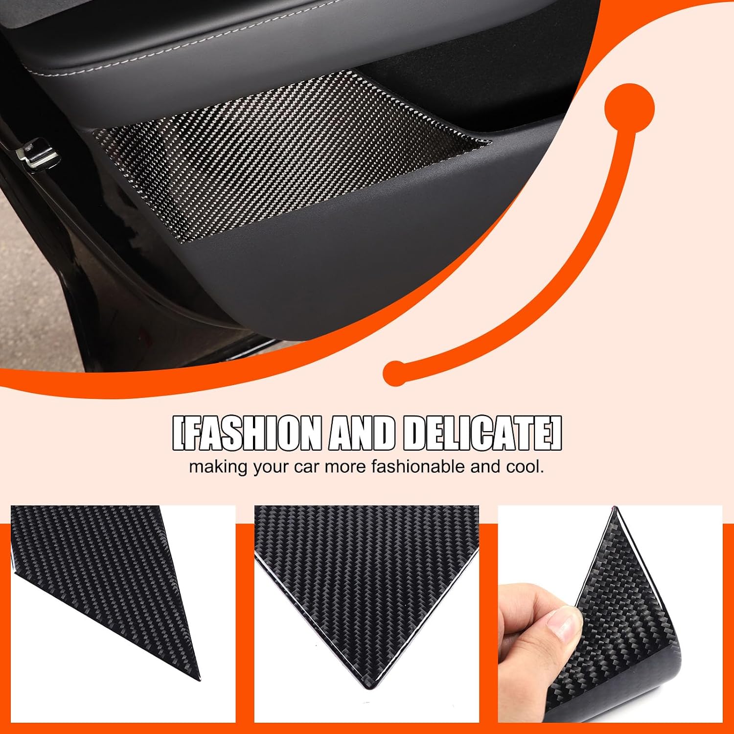Fit for Tesla Model 3 Model Y 2016 2017 2018 2019 2020 2021 2022 Soft Carbon Fiber 3D Sticker Car Inner Door Sstorage Box Panel Trim Stickers Car Accessories,Inner Door Anti-Kick Panel Cover