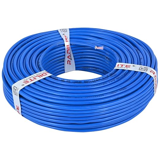 RADILITE PVC Insulated HRFR Industrial Cable Copper Wire 1100V Single Core Flexible Home Electric Wiring ISI Certified Ideal for Industrial Domestic Connections (Blue, 45m, 1.5 Sq. mm, 1Pc)