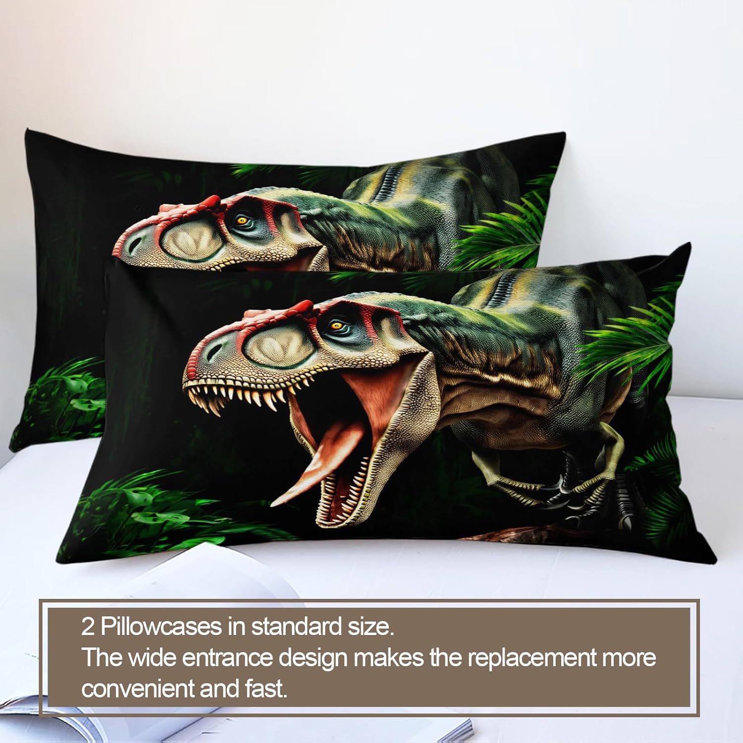 Kids Dinosaur Bedding Set, Toddler Dino Duvet Cover, Jungle Animal Comforter Cover, 3D Tyrannosaurus Bedspread Cover Decor 3Pcs King Size (No Comforter)