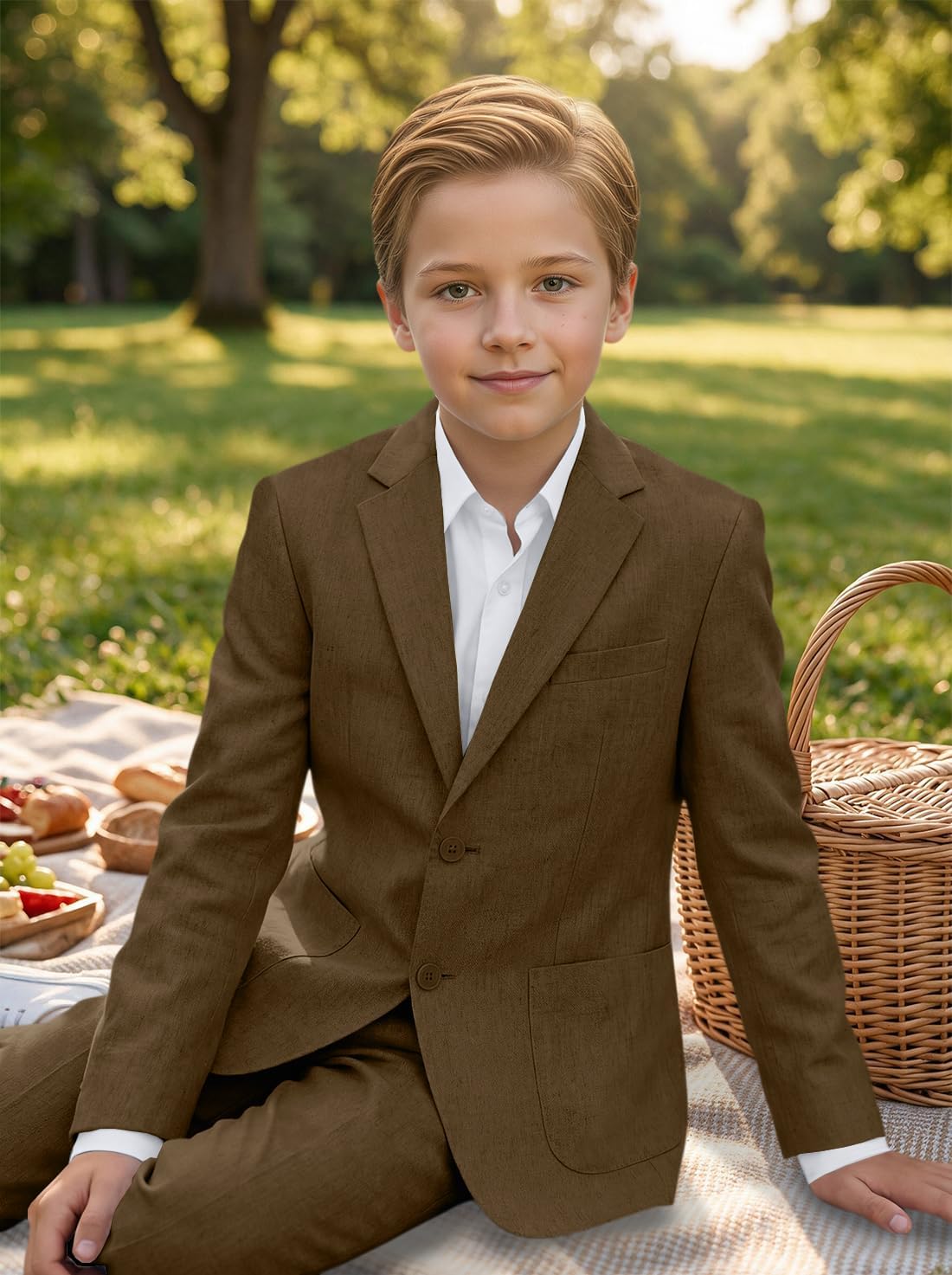 Boys Linen Suit 2 Piece Kids Tuxedo Suits for Toddler Boy Wedding Outfit