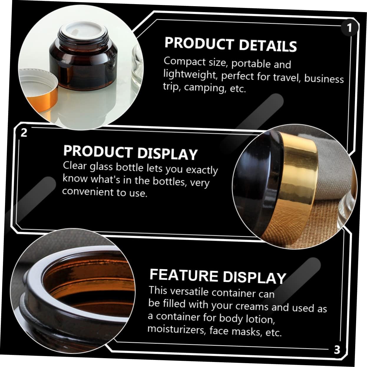VICASKY 6pcs Travel Glass Jar Small Cream Containers Lids for Lotions Powders Jewelry Craft Supplies Leak-resistant Design for Easy Identification image 2