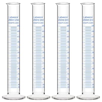4-Pack Borosilicate Glass 250 ml Heavy Wall Graduated Cylinder Measuring Cylinder