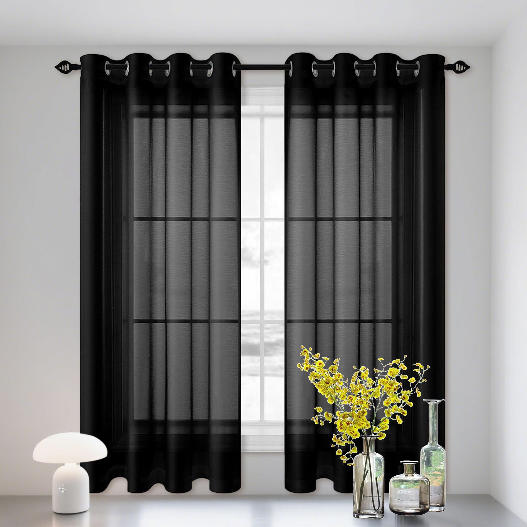 Rideau voilage oeillet noir 140x155cm rideau à oeillets salon
