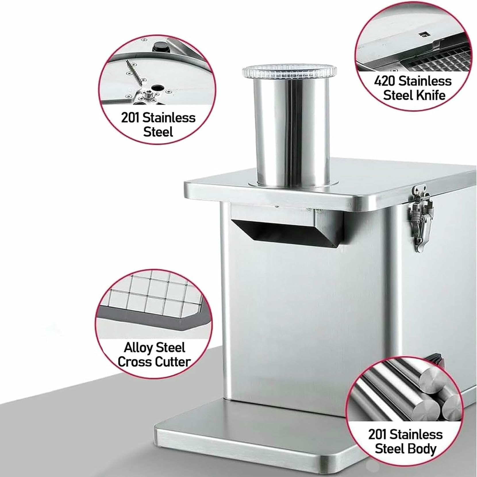 Cutter Di Verdure Elettriche Commerciali, Da 250 W Di Un Dita Dei Verdure, Frantumazione Automatica In Acciaio Inossidabile Con Griglia Per Tagliare Cubetti E Tagli Da Tagliare, Per Cipolle, Patate