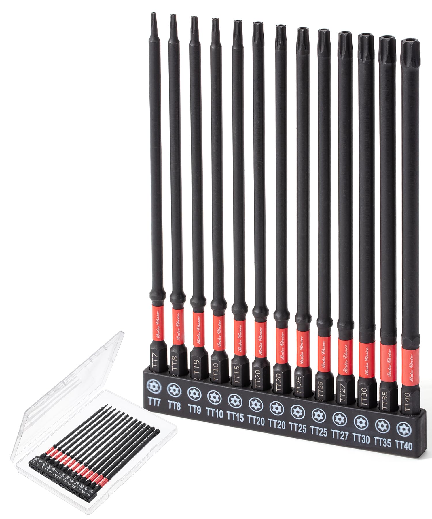Bates- Impact Long Torx Bit Set, 13 pcs, 6-Inch, 1/4" Hex Shank TT7-TT40, Tamper Proof Magnetic Security Torx Bit Set, S2 Steel