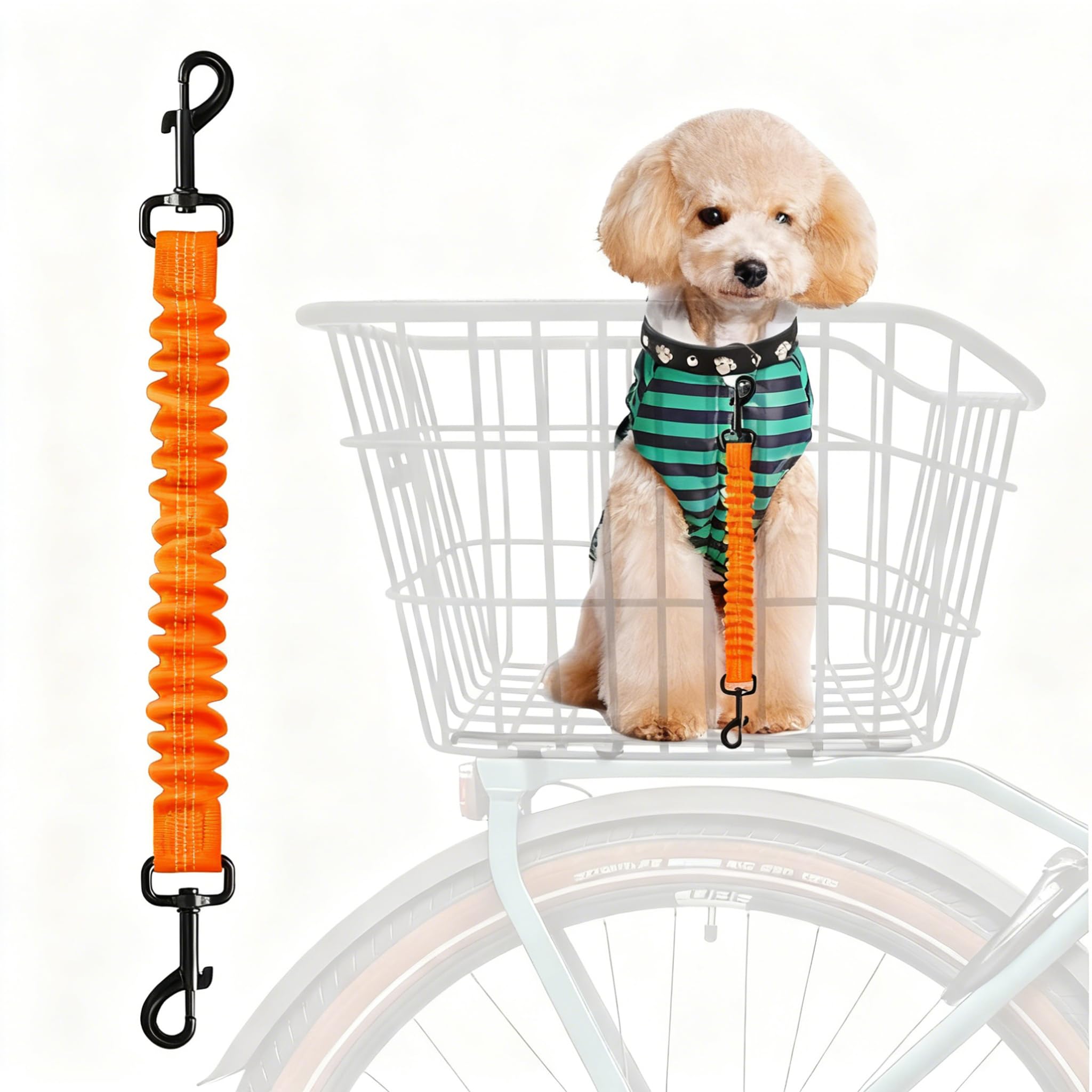 MATTISAM Dog Seat Belt for Bike Basket, Retractable Bicycle Dog Seatbelt, Elastic Pet Safety Leash Harness for Cat, Dog Leash Extension Attachment Shock Absorbing Lead Extension Absorber (Orange) — image 1