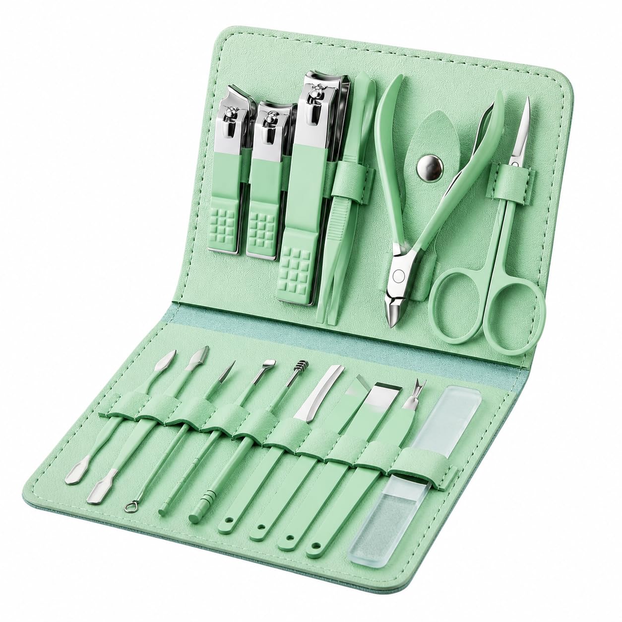Conjunto de manicure e pedicure de aço inoxidável de 16 peças, kit profissional de