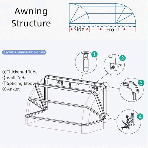 Miniatura 2 de Toldo curvo francés, toldo retráctil para ventana de puerta, protección contra la lluvia y la nieve, refugio plegable para exteriores, refugio de