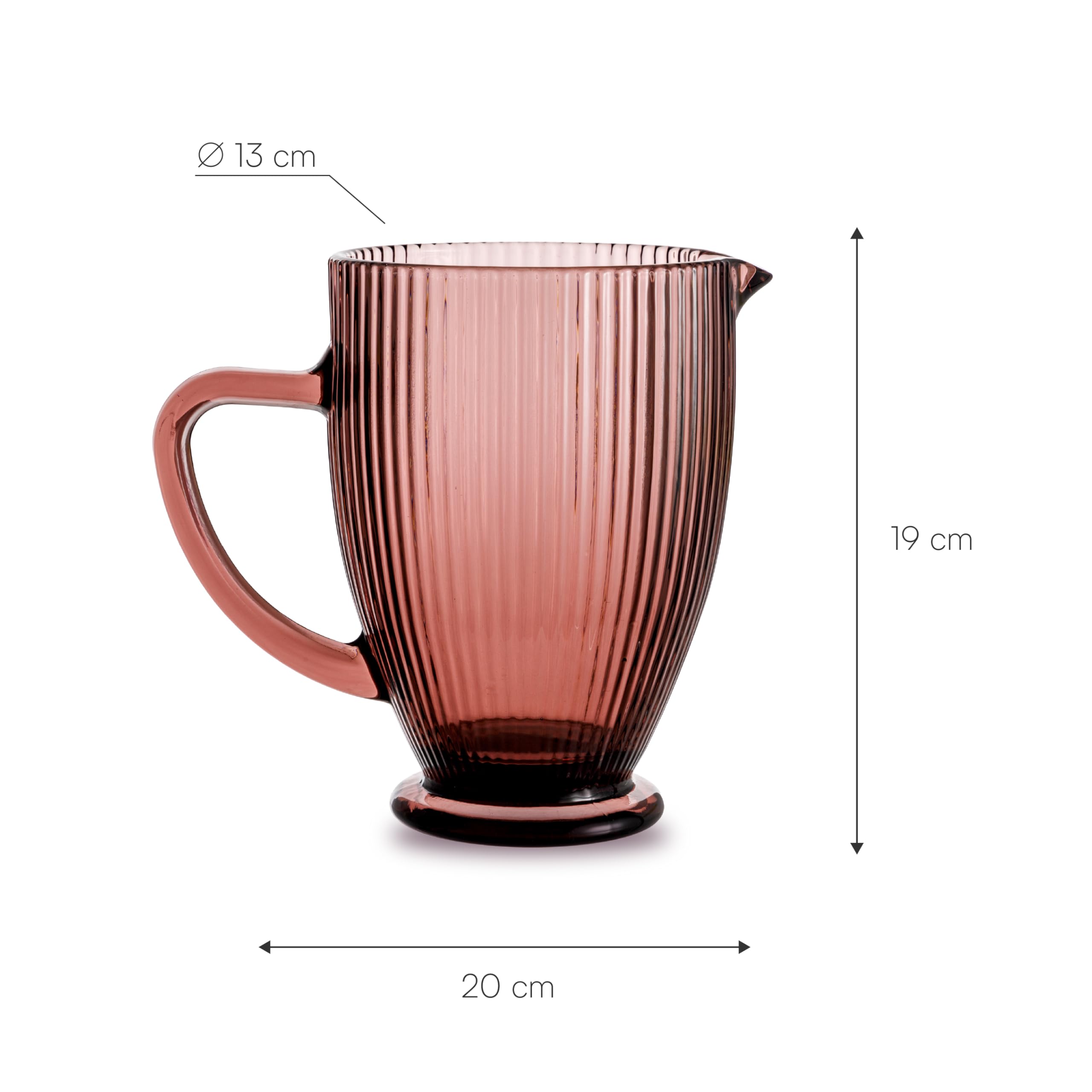 Baroni Home Caraffa in Vetro con Dettagli in Rilievo, Brocca con Manico, Design Moderno, Caraffa con Sistema Antigoccia, Facile da pulire, per Bevande Calde e Fredde, 1L, 20x13x19 cm, Rosa