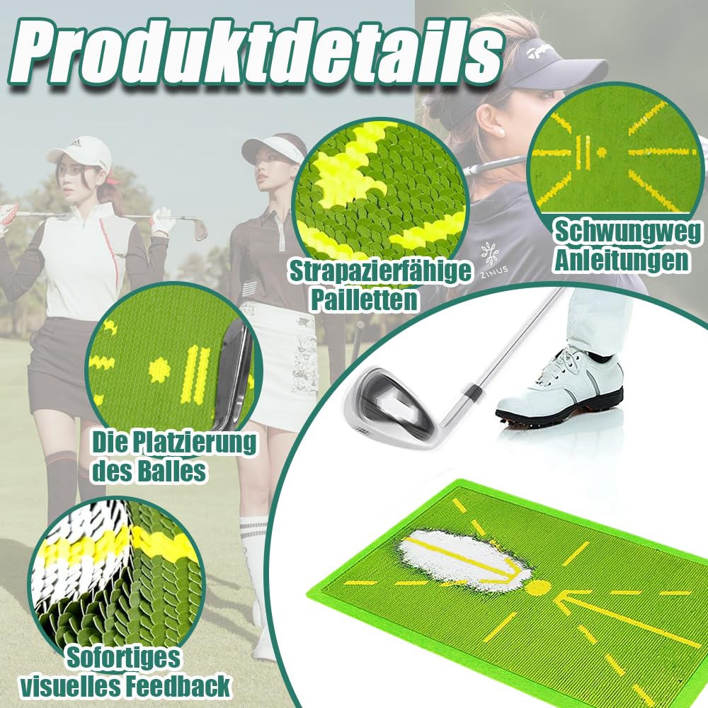 Premium-Golf-Übungsschwungmatte – Path Feedback Golf-Trainingsmatte – Schlagmatte für drinnen und draußen – Erweiterte Führungen -Schlagmatte mit Gummirückseite Bewegliches golflager