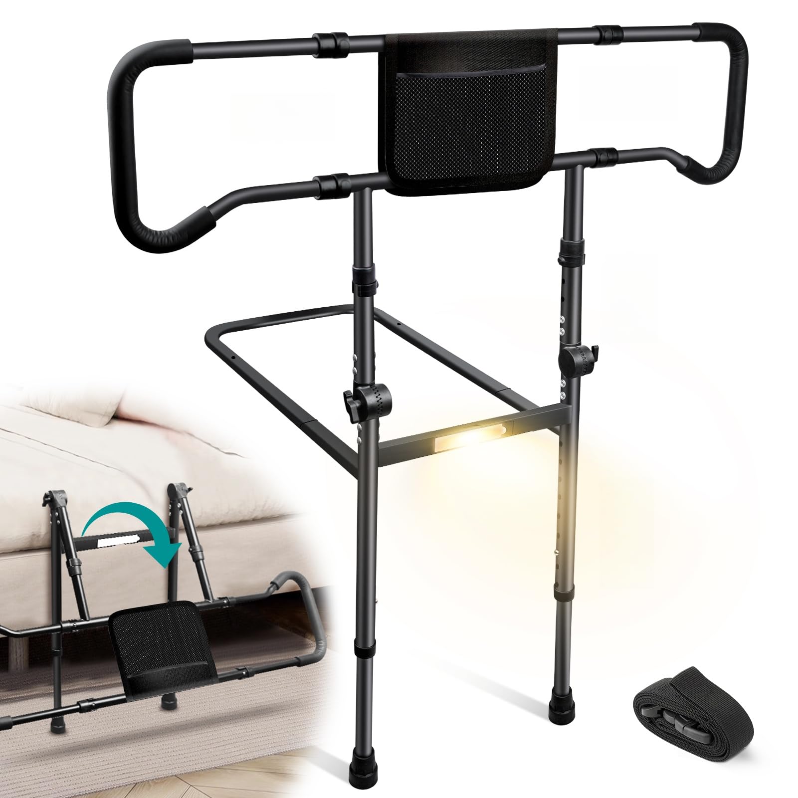 AMOVO Rieles de cama para adultos mayores, rieles plegables de asistencia de cama para personas mayores, barra de apoyo lateral de