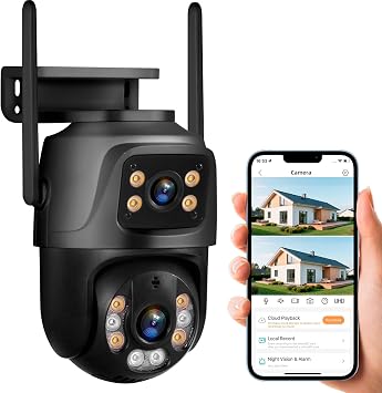 6MP Outdoor Security Camera, 360PTZ Surveillance System, Dual Lens Linkage 2.4Ghz 24/7 Record IP67 WiFi Camera for Home Security with Humanoid Detection, Two-Way, Color Night Vision1pack