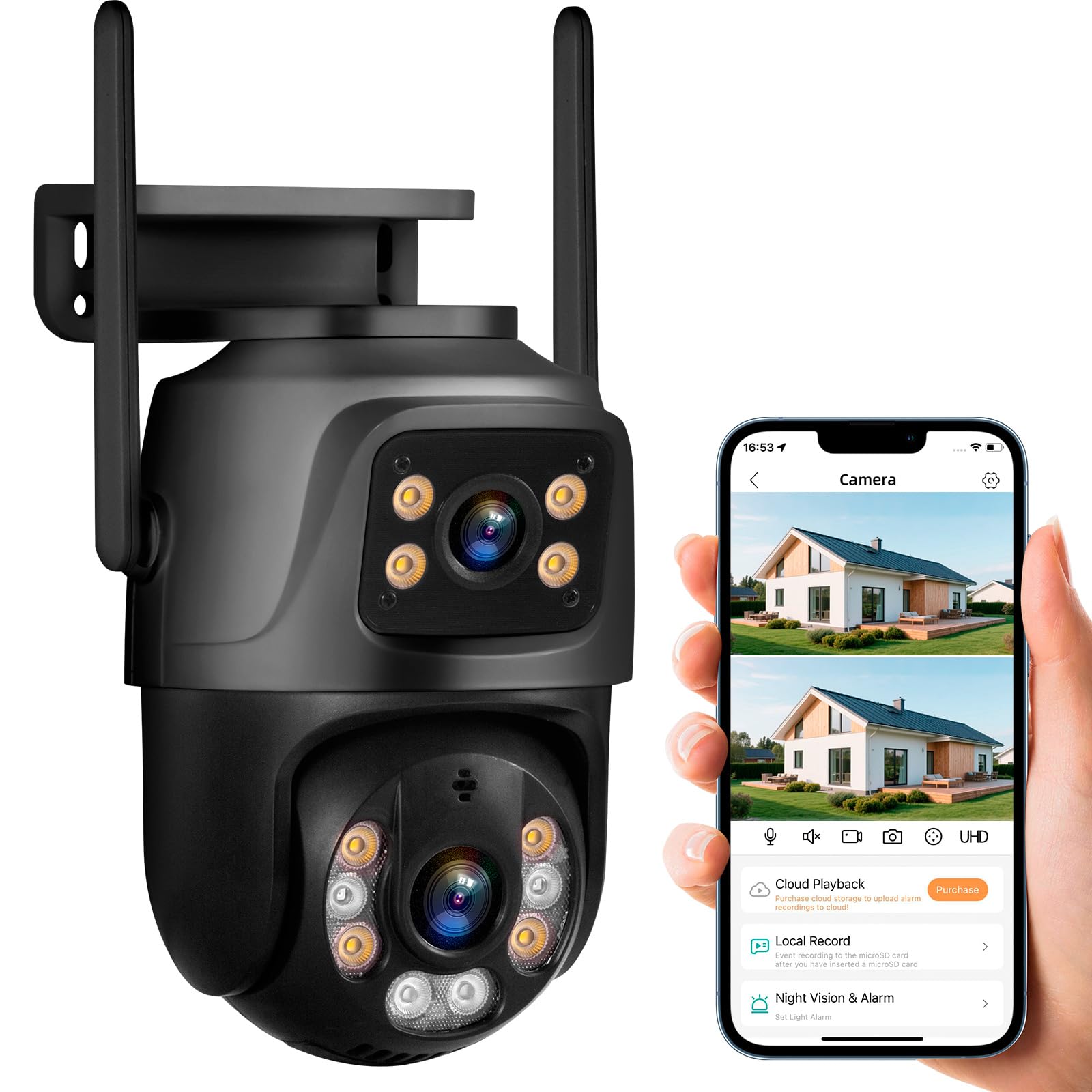 6MP Outdoor Security Camera, 360°PTZ Surveillance System, Dual Lens Linkage 2.4Ghz 24/7 Record IP66 WiFi Camera for Home Security with Humanoid Detection, Two-Way, Color Night Vision(1pack)-image-7