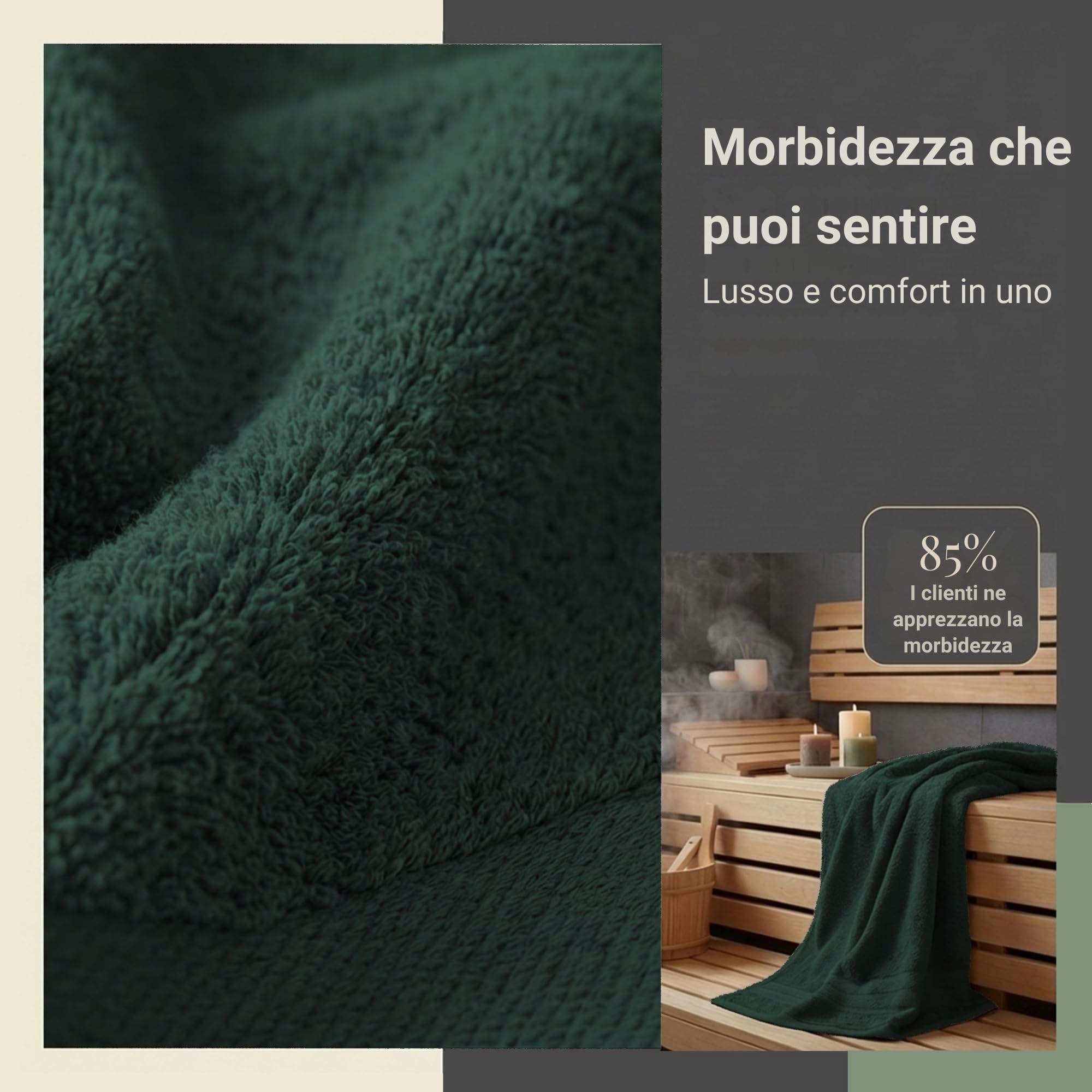 Komfortec Set di 8 asciugamani in 100% cotone, 4 teli da bagno 70 x 140 e 4 asciugamani da 50 x 100 cm, spugna, morbido, grande, verde scuro