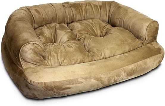 Snoozer Overstuffed Dog Sofa, Luxury Dog Couch, Camel S