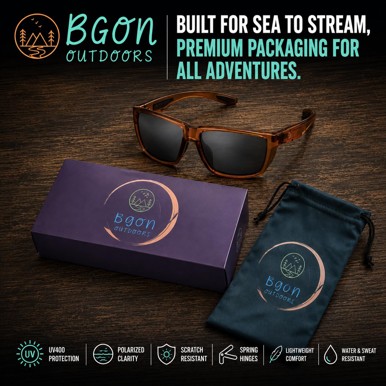Gafas de sol polarizadas UV400 diseñadas para pesca, golf y aventura. Ligeras, duraderas y cómodas durante todo el día.
