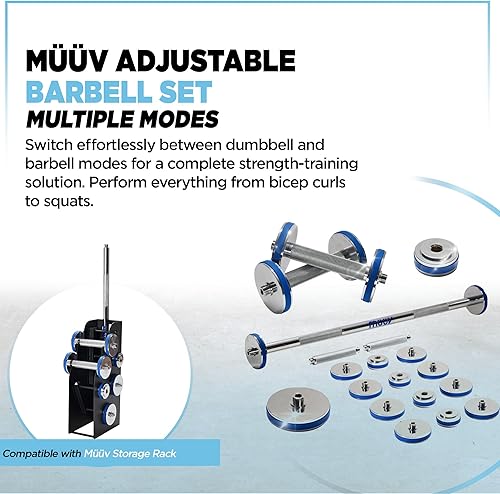 Miniatura 2 de müüv - Juego de mancuernas ajustables 2 en 1 y sistema de mancuernas para gimnasio en casa, juego de pesas de 5 a 40 libras con platos y asas,