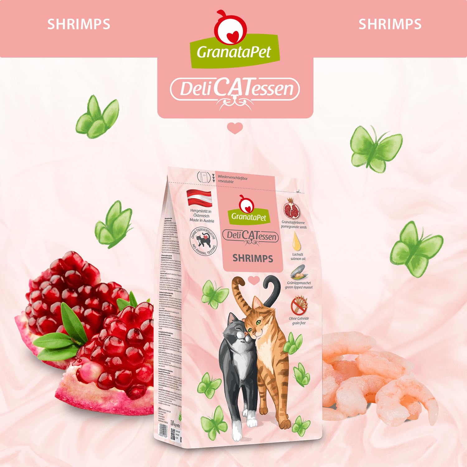 GranataPet DeliCatessen Shrimps Adult, sucha karma dla kotów, smaczna karma dla kotów, pełnoporcjowa karma bez zbóż i bez dodatków cukru, 1,8 kg