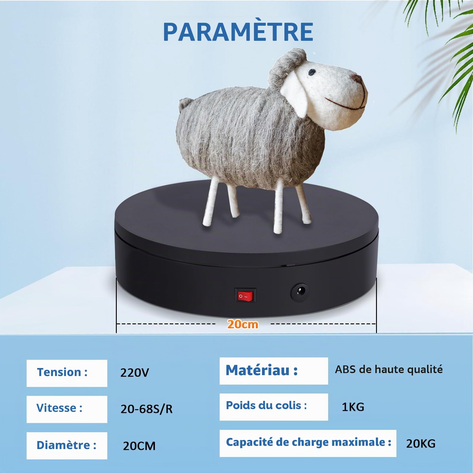 BAOSHISHAN Table tournante rotative à télécommande électrique pour Le Tableau d'affichage de Produit de Photographie 20KG 22cm Noir