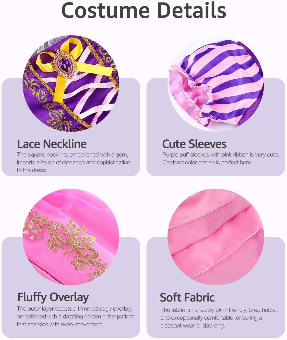 Purple Princess Dresses For Girls Costume Kids Cosplay Halloween Party Outfits 3-10Y - Image 4