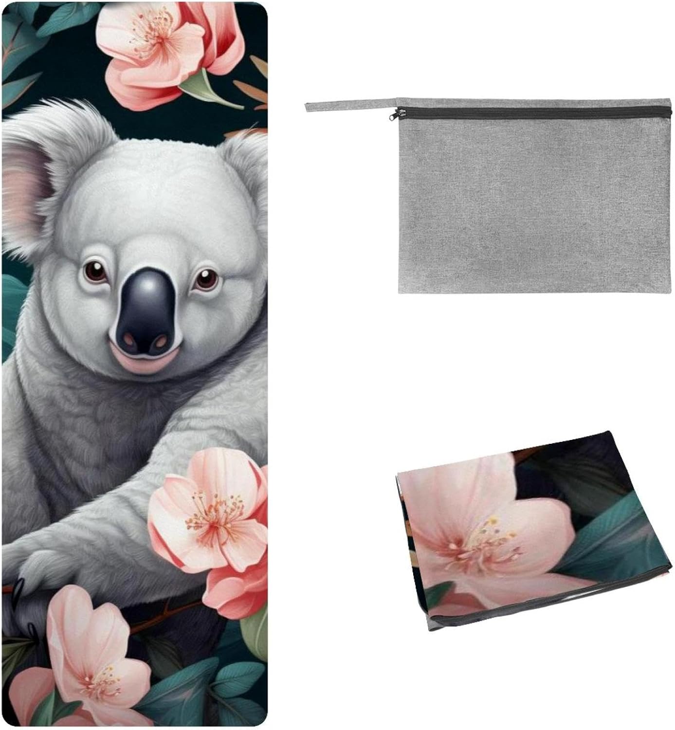 Yoga Towel, Koala Flowers Pattern Non Slip Sweat Absorbent Hot Yoga Mat Towel for Hot Yoga, Pilates and Fitness - 72.8" x 26.8"