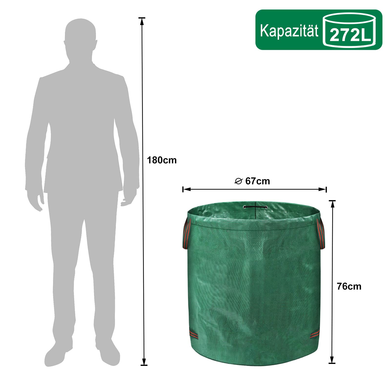 LZQ 8X Gartenabfallsack Gartensack Pop Up Stabil 272L, Laubsack Selbstaufstellend Faltbar Grünschnittsäcke aus Robuste Polypropylen-Gewebe (PP) 150g/m² mit Griffen für Gartenabfall Laub