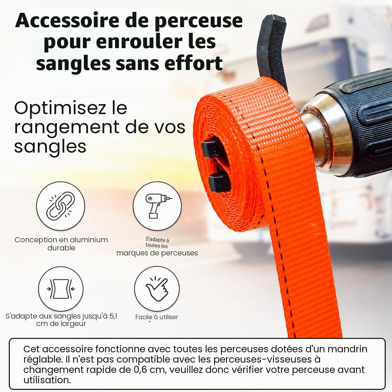 Enrouleur de Sangle à cliquet, Rouleau de Sangle et Organisateur pour Votre Camion ou Votre Maison, Accessoires pour mèches