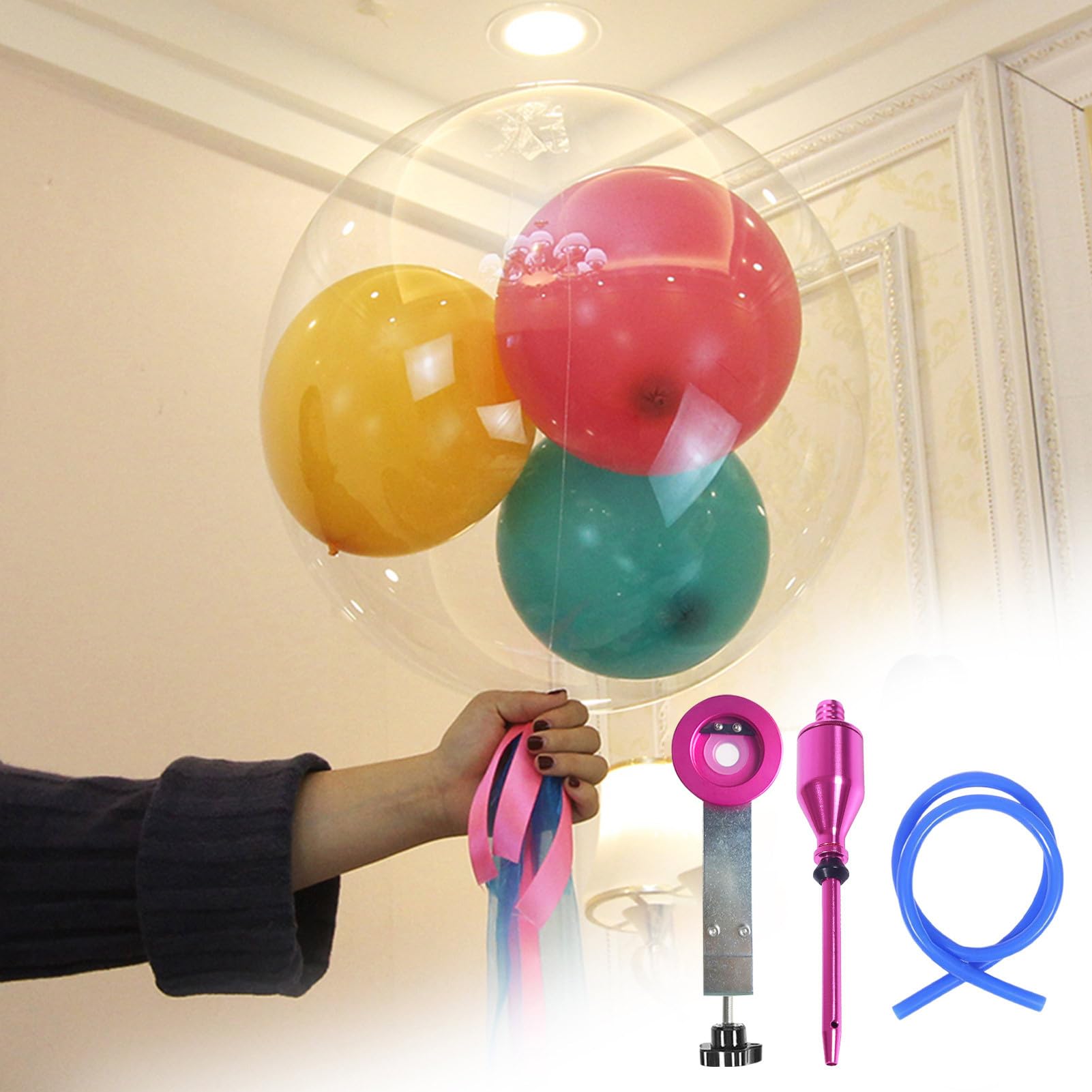 Pompa per gonfiare palloncini, pinza per gonfiare palloncini, confezione