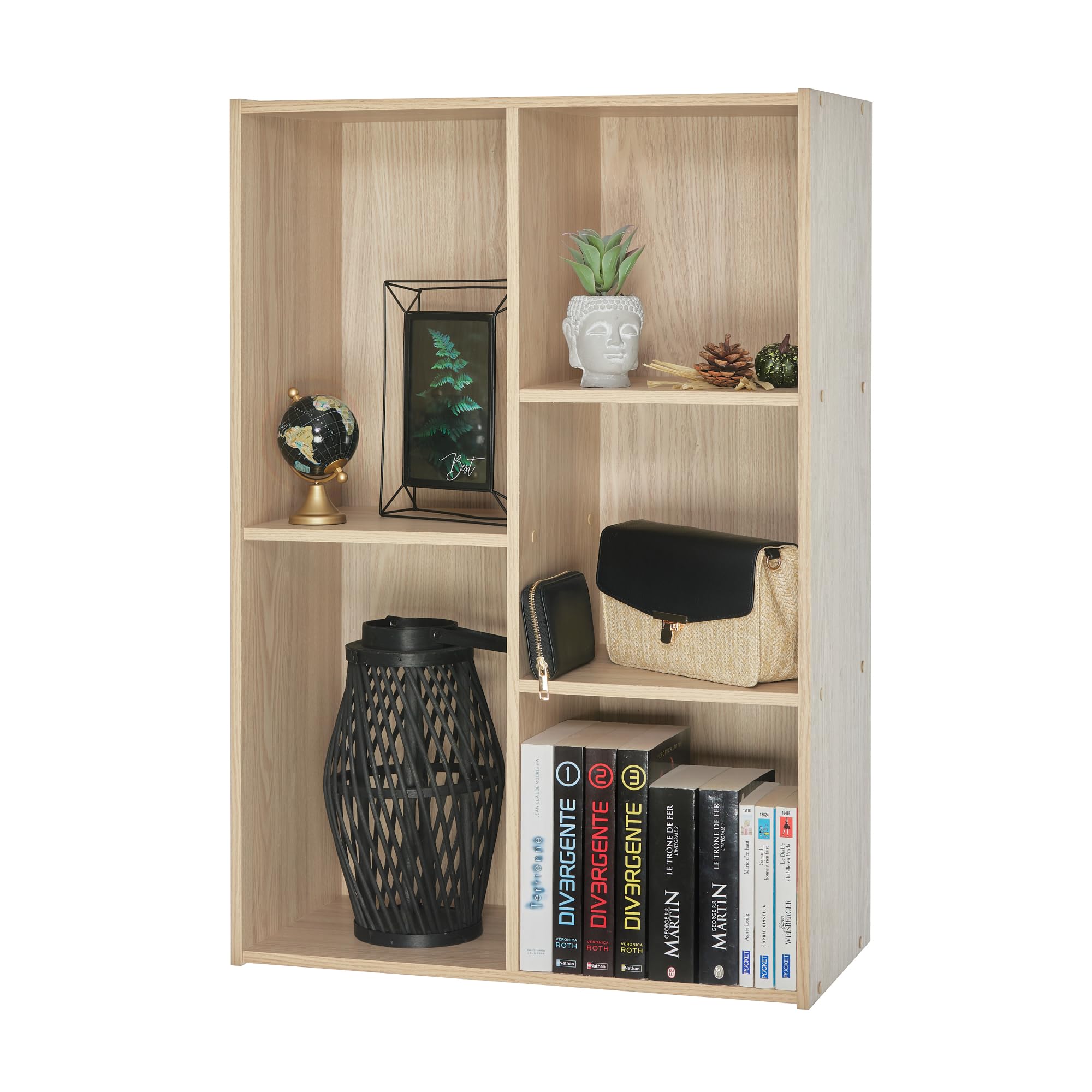 Iris Ohyama Mobile,librerie larghe 60 cm, Scaffale Angolare da Parete in Legno, 5 Livelli, Marrone Chiaro, Polivalente, Modulare, Aperto, Per Soggiorno, Ufficio, Libri, CD, Montaggio Facile, CX-23C