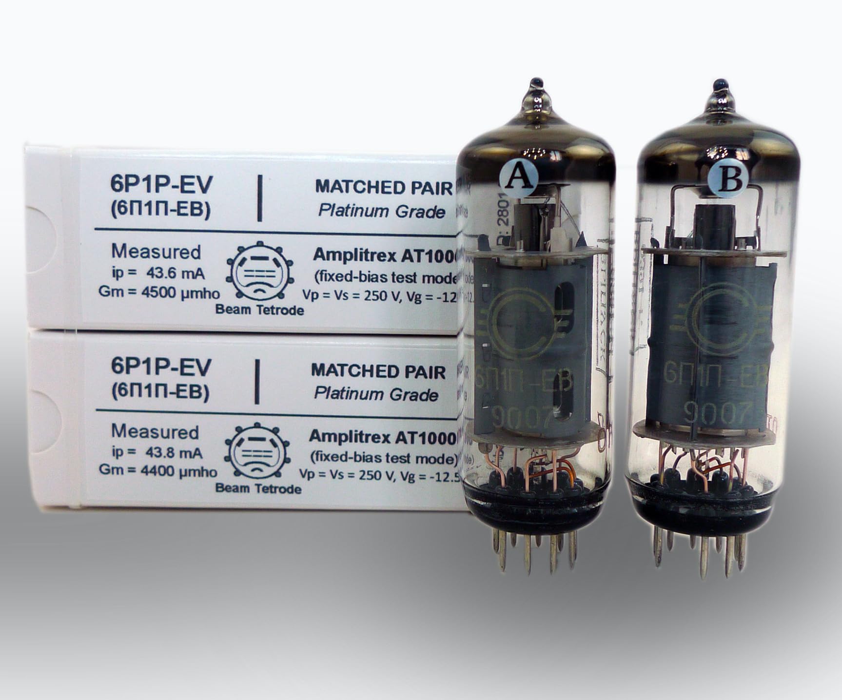 Riverstone Audio - 6P1P-EV (6П1П-ЕВ) Tested AND Matched Pair (2pc) - Vintage Vacuum Tubes - Amplitrex Tested - Upgrade for 9-pin 6P1 / 6P1P (6П1П) Tubes - Platinum Grade Pair - 6P1P-EV (6П1П-ЕВ)