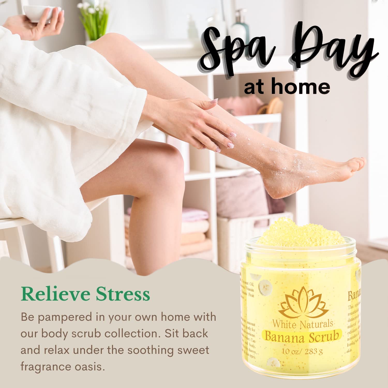 Organic Banana Body Scrub, Moisturizing and Exfoliating Salt Face & Body Scrub, Fights Stretch Marks, Fine Lines, Pure Exfoliator for Skin Care and Refresh Feeling