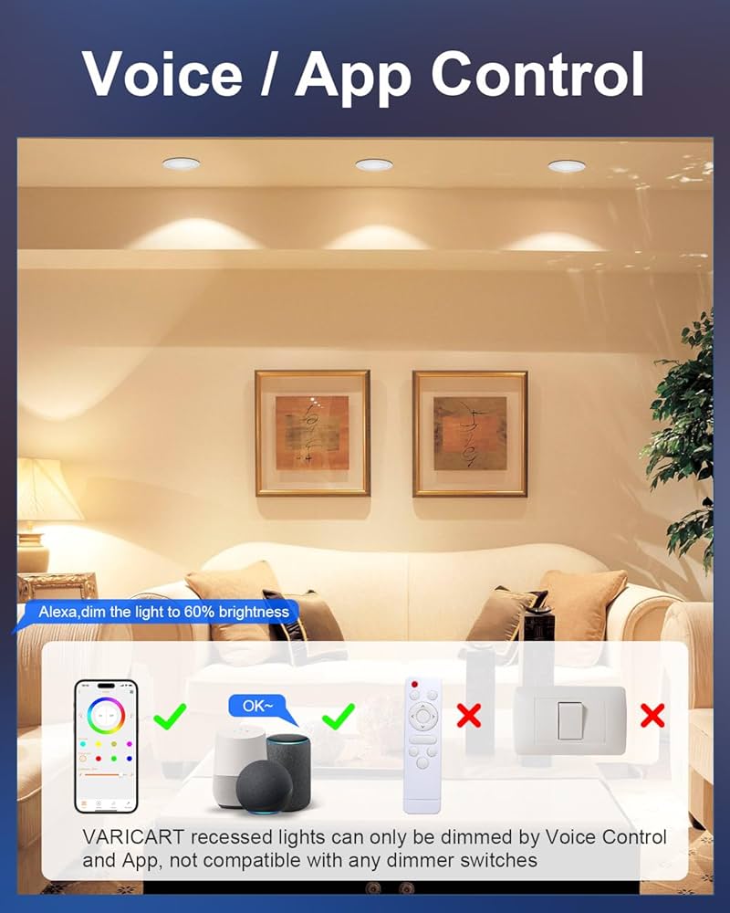 LED Reccessed Downlights, 12W Bluetooth APP Controlled, RGB Color Chan