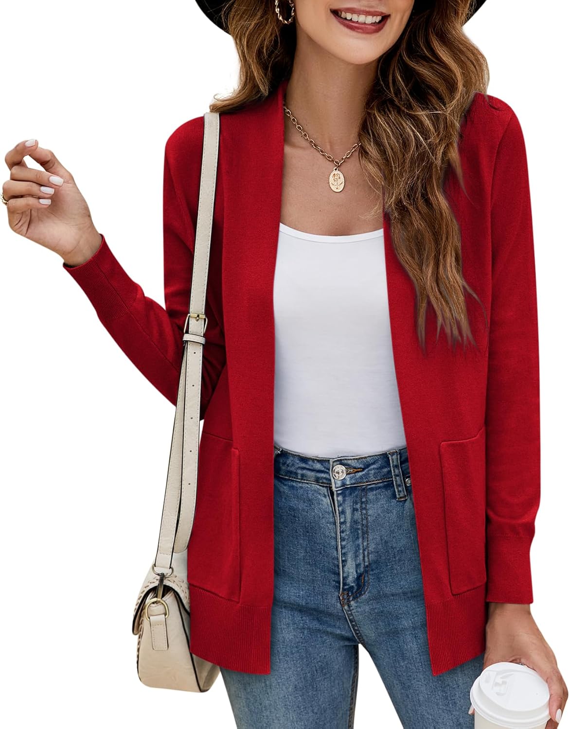Yousify Womens Cardigan Sweater Long Sleeve Open Front Knit Cardigan Sweater with Pockets - Image 3