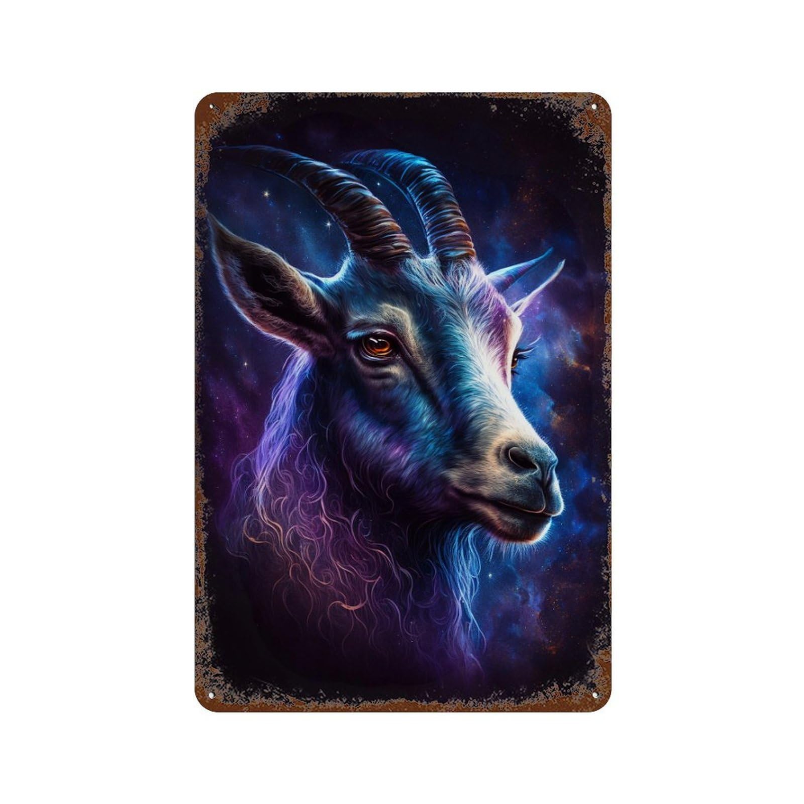 Galactic Goat Portrait -7 Rusty Metal Tin Sign 11.8"x7.9", Vintage Wall Decor for Garage, Pub Or Kitchen