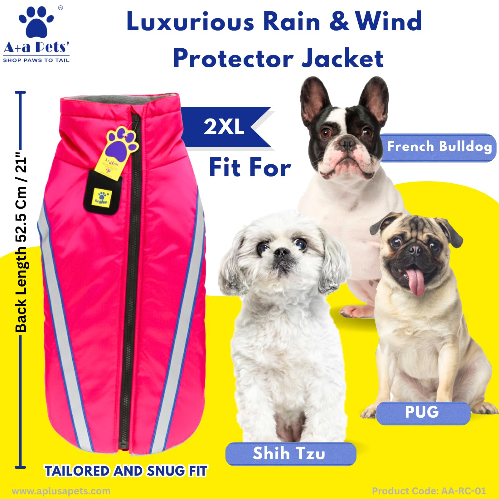 A+a Pets' Luxurious Rain & Wind' Raincoat for Dogs with 21" Length | Recommended Non Slip Jacket Style for Rain & Snow | Full Body Coverage with Leash Opening | Warm & Comfortable (Pink, 2XL) 2