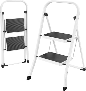 HBTower Step Ladder Folding Step Stool for Adults with Anti-Slip Pedal | 330 lbs Capacity for Kitchen, Home,White